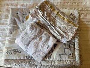 The Peanutshell Crib Set Elephant Theme 100% Cotton White Gray Gold